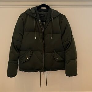 TOPSHOP Puffer Forest Green Jacket w/Hood, US sz 6
